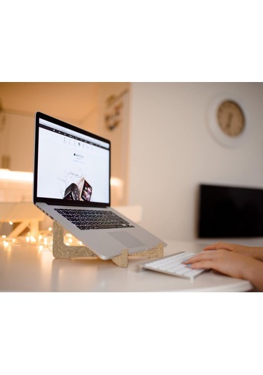 Ahşap Laptop Notebook ve Tablet Telefon Standı Yükseltici Altlık Naturel