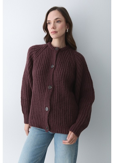 Laluvia 5 Düğmeli Hırka Bordo - 251061