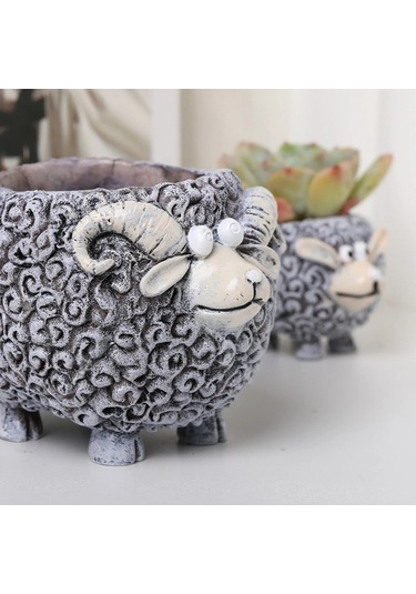 2 Adet Koyun Etli Saksı Avlu Yaratıcı Masaüstü Ekici Bahçe Saksı