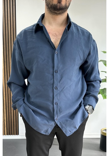 Erkek Salaş Modal Kumaş Gömlek Mavi Edw267 Mavi