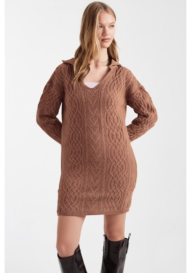 Armonika Kadın Camel V Yaka Triko Kazak Arm-26k136037