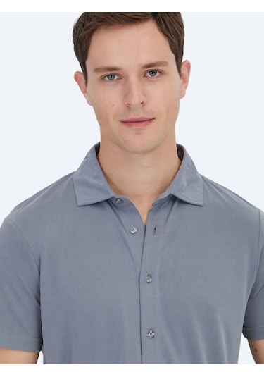 Kip Gri Düz Regular Fit Casual Gömlek Gri