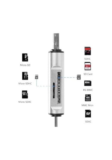 5848 Type C Usb Kart Okuyucu Micro Sd Card Reader Çevirici Dönüştürücü Adaptör