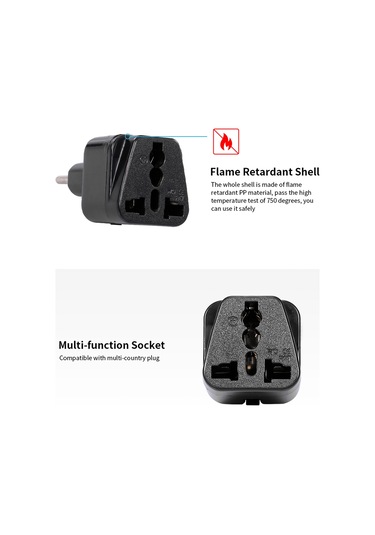 Yaleker Siyah Entegre Oval İsviçre Dönüştürücü Prizi - 5 Lü Universal Çıkışlı, 250v 16a Abs Malzeme