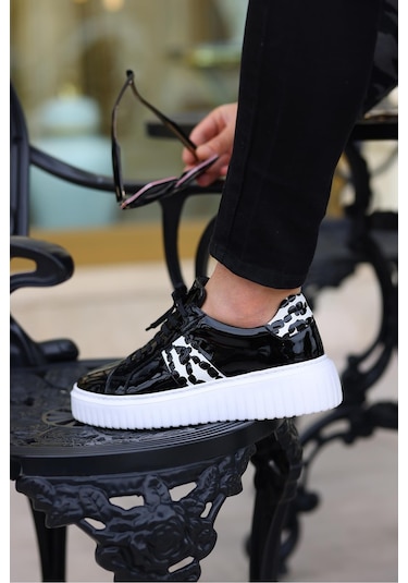 Shoetyle - Siyah Rugan Deri Bağcıklı Erkek Günlük Ayakkabı 101-1100-947 Siyah