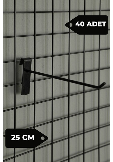 25 Cm 40 Adet Siyah Tel Pano Kancası Raf Askısı Siyah