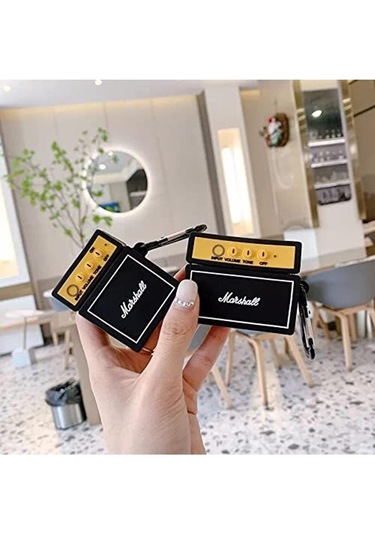 Apple Airpods Pro 3. Nesil 2025 Uyumlu Figürlü Silikon Kılıf Anahtarlıklı Kılıf Siyah - Sarı