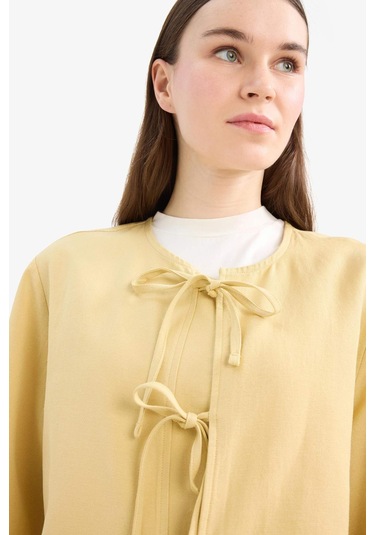 DeFacto Relax Fit Önden Bağlamalı Keten Uzun Kollu Tesettür Bluz E5352AX25SPKH520