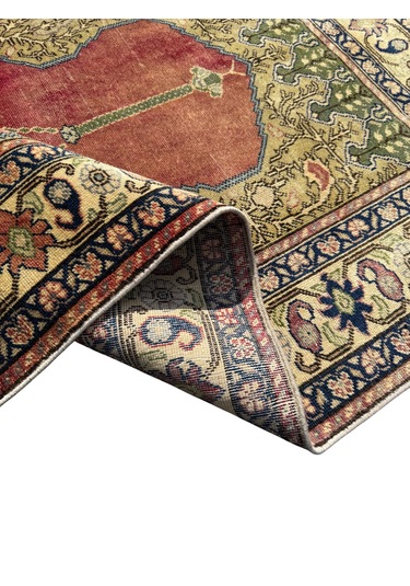 El Dokuma Eskitme Bünyan Halısı Seccade 100x145 Kiremit Namazlık Yün Kiremit