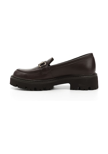 Gönderi R Kahve Antik Kalın Topuklu Tokalı Hakiki Deri Loafer Ayakkabı Kahve