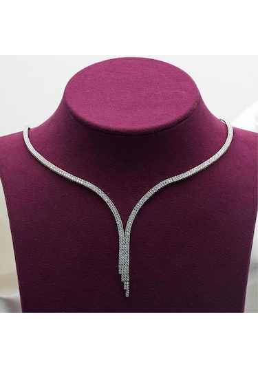 Bilezikci Çift Sıra Suyolu Beyaz Altın Takı Seti 8VRST10