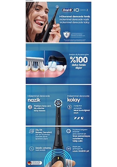 Oral B Io 2 Serisi Şarjlı Diş Fırçası Siyah + Seyahat Kabı
