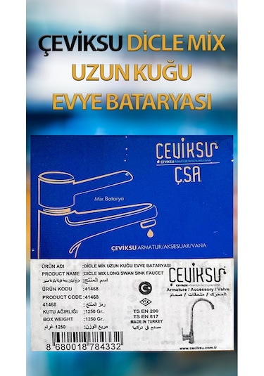 Dicle Mix Uzun Kuğu Model Evye Bataryası Krom