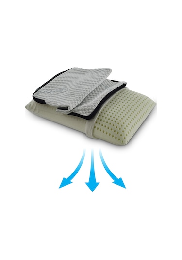 Rudu Cooler Kılıflı Visco Visko Delikli Bütün Sünger Yastık 60x40x14 Cm 1250 Gr Omuz/boyun Destekli Beyaz - Lacivert