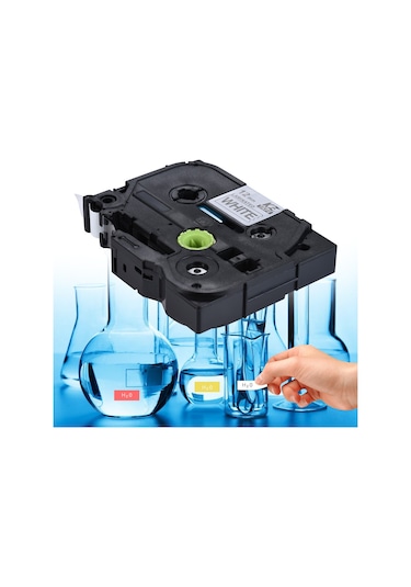 Ximistore9 Brother Etiket Makinesi Bantları 12mm X 8m Beyaz Üstü Siyah Yazı 5'li Paket Pt-1010/1280/1650/2700/2100/2030/2430pc/2430pcz/18r/18rz/9500/9700pc/9800pcn/7600/3600/e100/e100b/e200/e300 Uyumlu
