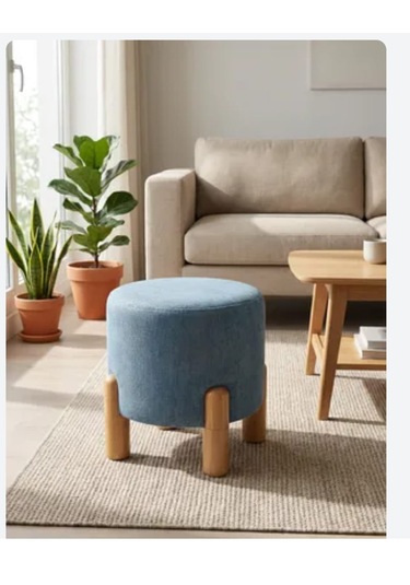Soft Blue Puf Yuvarlak Puf Açık Mavi