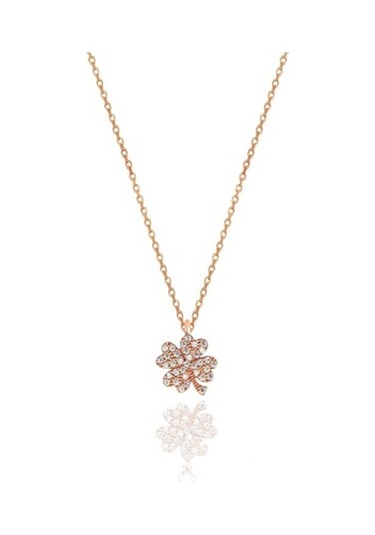 Gümüş Rose Zirkon Taşlı Yonca Kolye Ve Küpe Gümüş Ikili Set