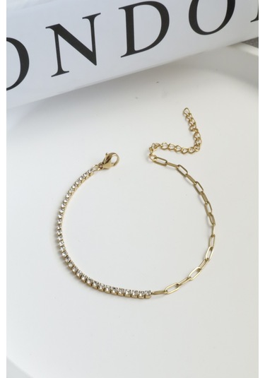 Kadın Çelik Bileklik İnce Suyolu Elips Mix Zincir Bileklik Altın