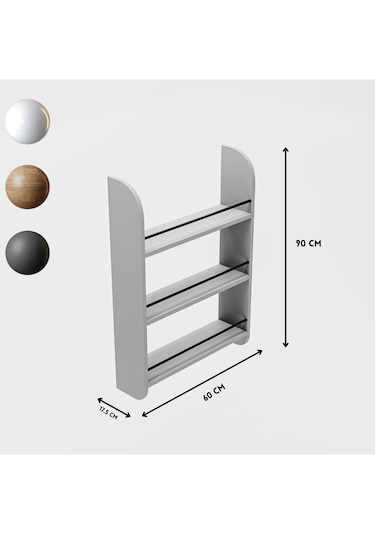 Alpa Ev Mobilya 3 Katlı Duvar Rafı, Çok Amaçlı Ahşap Kitaplık, Mutfak Banyo Montessori Ünitesi Antrasit