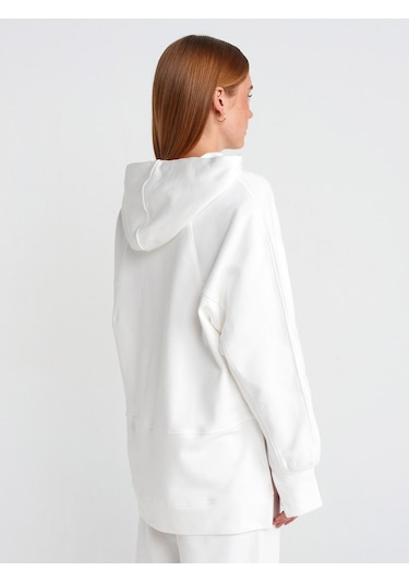 Dilvin 40403 Dikiş Esprili Yırtmaçlı Sweat Ekru