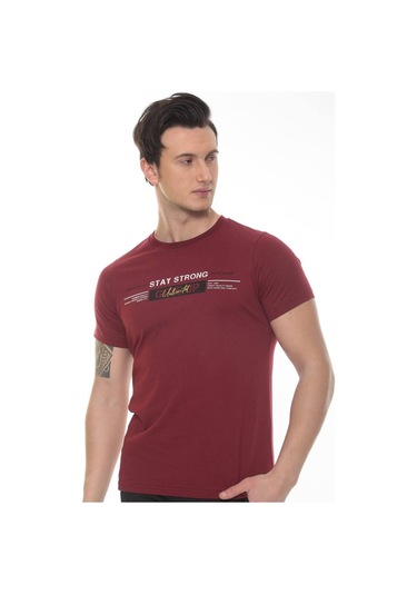 Fore Sport Erkek Stay Strong Baskılı T-shirt Bordo