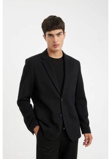 Defacto Slim Fit Dar Kesim Astarlı Düğmeli Blazer Ceket N0503AZ24AUBK27 Siyah