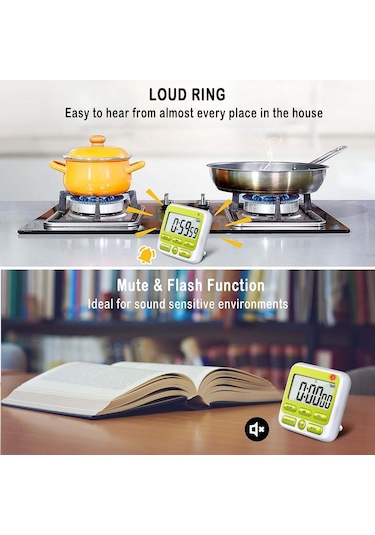 Geeroyoo Pratik Mutfak Kronometresi - Büyük Ekranlı, Ayarlanabilir Alarmlı Manyetik Dijital Zamanlayıcı