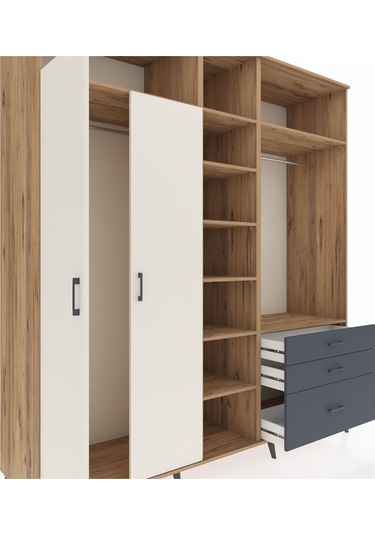 Kronos Dolap 9 Raflı 3 Çekmeceli 2 Askılı 220x59x243 Çam-aytaşı/antrasit Aytası/antrasıt