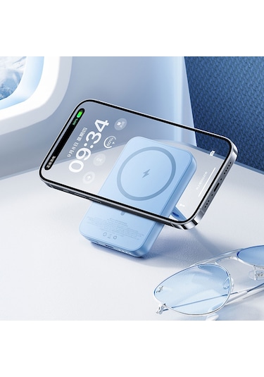 Magsafe Powerbank Benks Mp09 Magnetik Standlı İnce Tasarımlı Powerbank 6000mah 5w Mavi