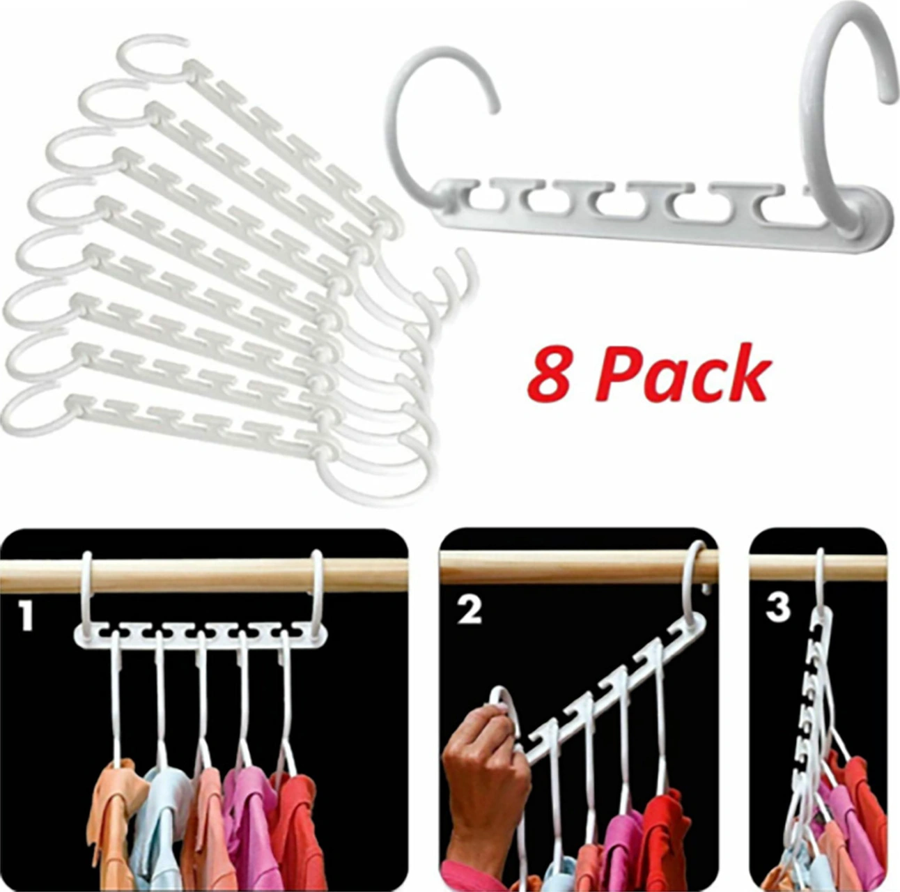 Yuntech01 8 Adet Çok Amaçlı Çekirdekli Mendil Çekmece, Katlanabilir Pp Malzeme İle Dolapta Alan Tasarrufu Sağlar, 5 Giyim Aynı Anda Asılabilir Beyaz