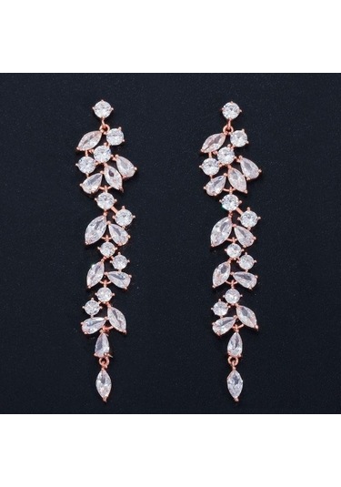 Novahub Gül Altın Cmm Kübik Zirkonya Yaprak Uzun Bırak Dangle Küpe Kadınlar İçin Gelin Düğün Takısı Aksesuarları Hediye Çok Renkli Çok Renkli