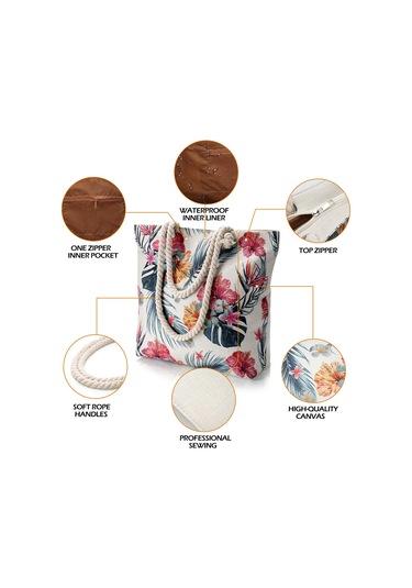 Lichen Büyük Plaj Tote Çanta Fermuarlı Kanvas Bez Çanta Halat Çok Renkli