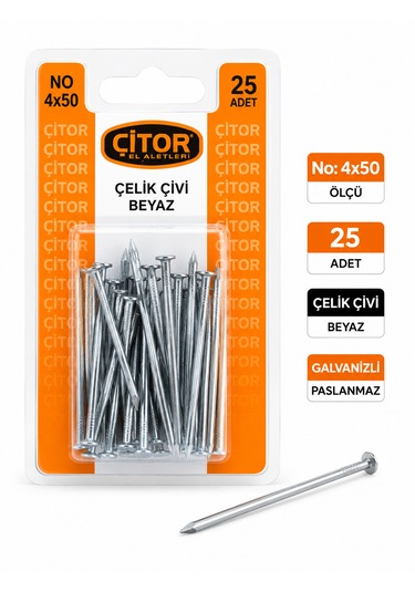 Çelik Çivi 4x50 Beyaz 25 Adet Galvanizli Çivi 4 x 50