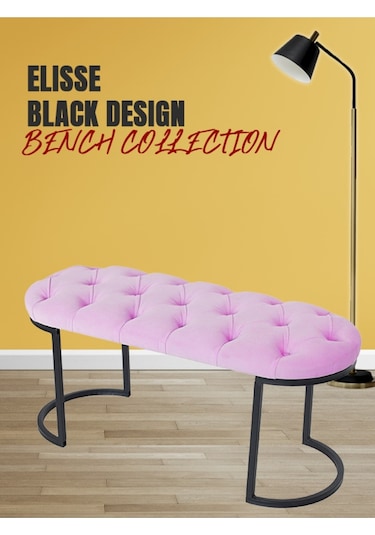 Elısse Black Puf - Metal Ayaklı Kapitoneli Model Puf, Pembe Bench