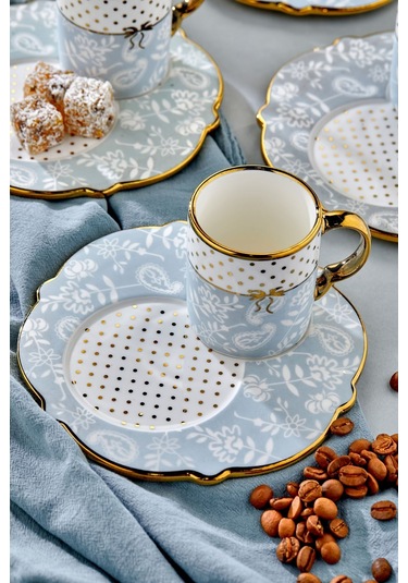 Carmen 6 Kişilik Porselen Desenli Çay Fincan Takımı - Mavi