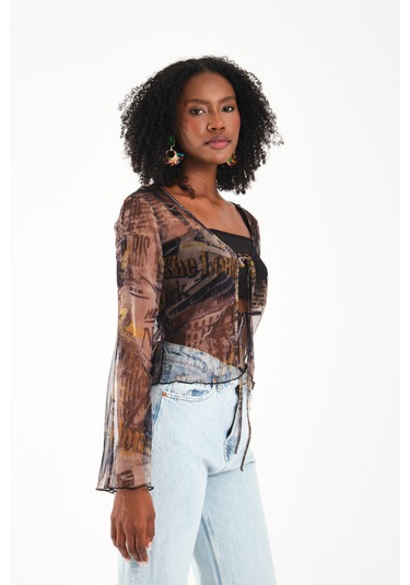 Önü Bağcıklı Tül Bluz Yeşil