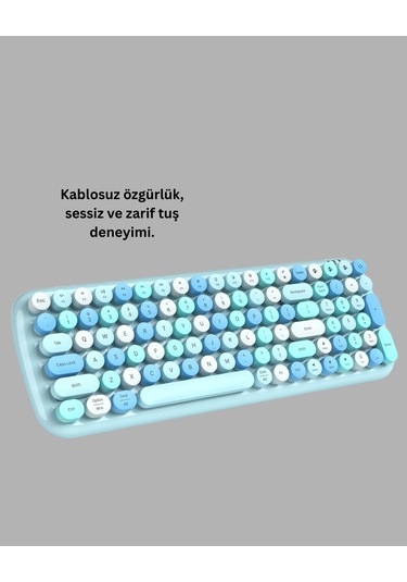 Retro Tarz Kablosuz Klavye Mouse Seti 104 Tuşlu, Ergonomik Tasarım