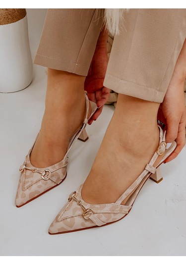 Ervanın Butiği Bej Leopar Moss Toka Detay Kadın Stiletto-3647