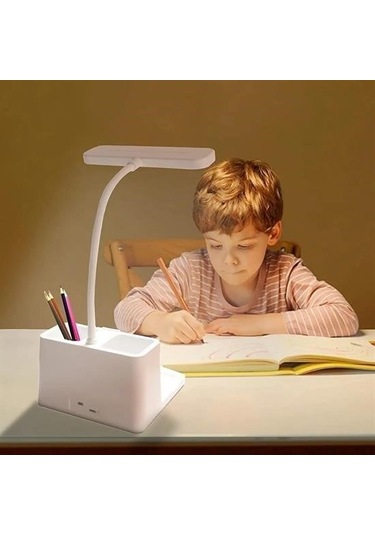 Buffer Kalemlikli Usbli Dokunmatik 3 Kademeli 360 Derece Özel Göz Korumalı Led Lityum Masa Lambası -m11 Beyaz