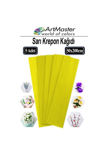 Krapon Kağıdı Sarı Renk 5 Adet 50x200 Cm Grapon Kağıdı 5'li Okul Proje Sınıf Anaokulu Kreş Süsleme