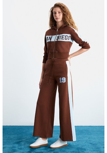 GRIMELANGE Morıah Kadın Kapüşonlu Geniş Paça Kahverengi Alt-üst Takım Kahverengi