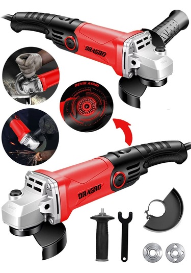 Dragro Alman DRG-4200 W Devir Ayarlı Çift Metal Dişli Şanzuman Demir Metal Kesme Taşlama Makinesi 125 MM Kırmızı