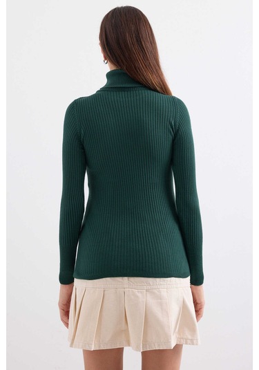 Gabria Fitilli Balıkçı Yaka Kazak Yeşil