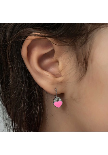 Gümüş Pembe Kalp Sallantılı Çocuk Küpe