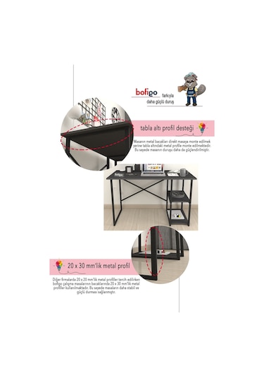 Bofigo 2 Raflı Çalışma Bilgisayar Masası 60 x 120 CM Antrasit