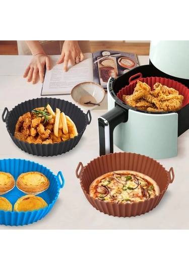 Elmpaly Siyah 2li Yeniden Kullanılabilir Silikon Airfryer Altlığı Yemek Pişirme Fırın Mikrodalga