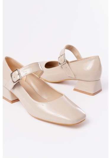 St-006 Bej Rugan Günlük 4 Cm Topuklu Bayan Ayakkabı Bej