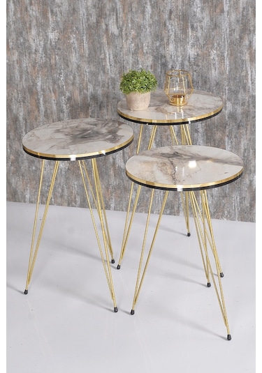 Zigon Sehpa Ve Orta Sehpa Kr Set Çift Gold Efes Tel Ayak