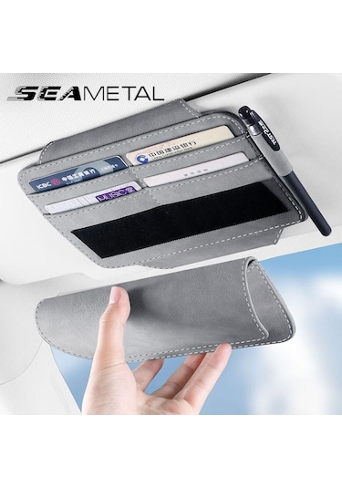 Seametal Araba Güneşlik Saklama Çantası Gözlük Kılıfı İle Lüks Süet Depolama Cep Düzenleyici Gri