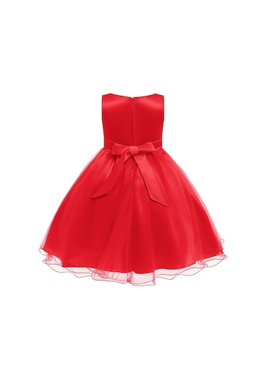 Kız Çocuk Pullu Payetli Abiye Elbise-Kırmızı